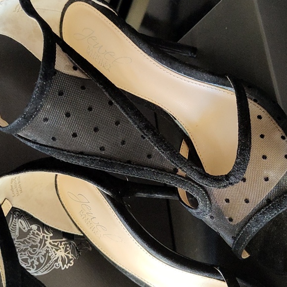 Badgley Mischka Black Pola dot Mesh Stilettos - Picture 2 of 5